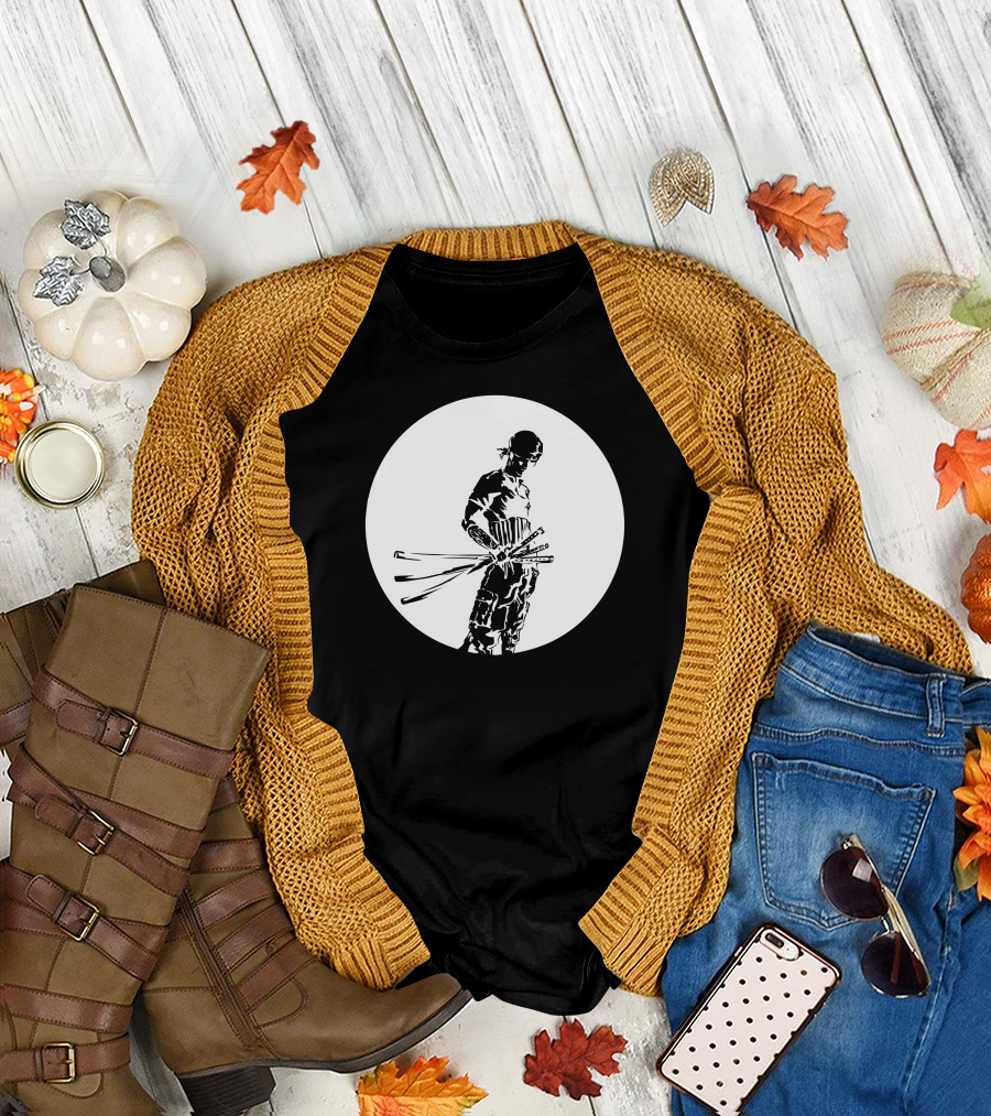White Zoro Silhouette With Swords in Circle T-Shirt