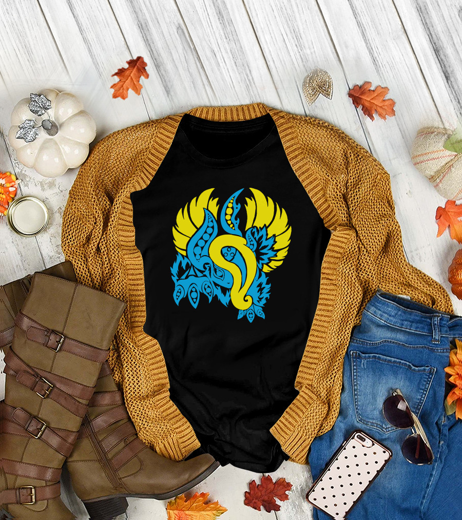 Yin And Yang Evolved Blue and Yellow Winged Abstract Elements T-Shirt