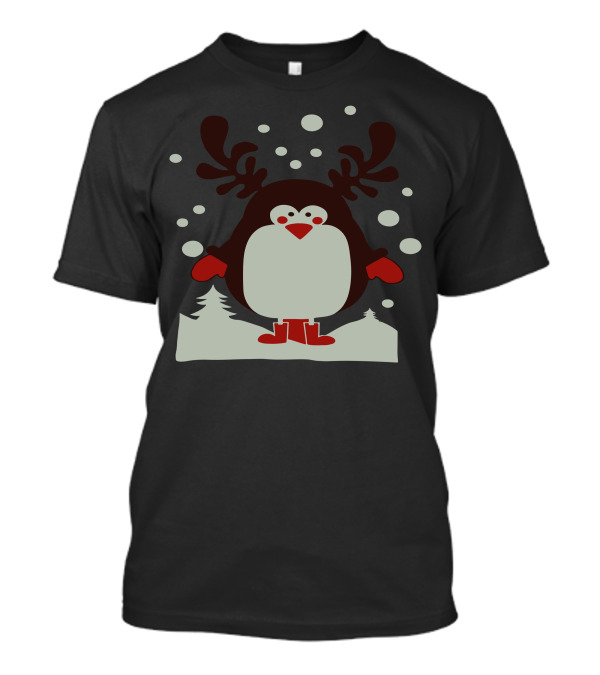 Christmas Santa Reindeer Penguin Winter Scene T-Shirt