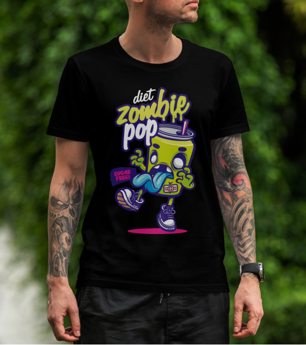 Diet Zombie Pop Sugar Free Cartoon Cup With Sneakers And Tongue Out T-Shirt