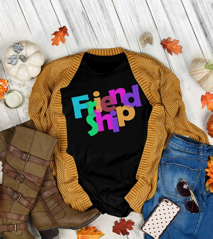 Friend Ship Overlapping Vibrant Text T-Shirt