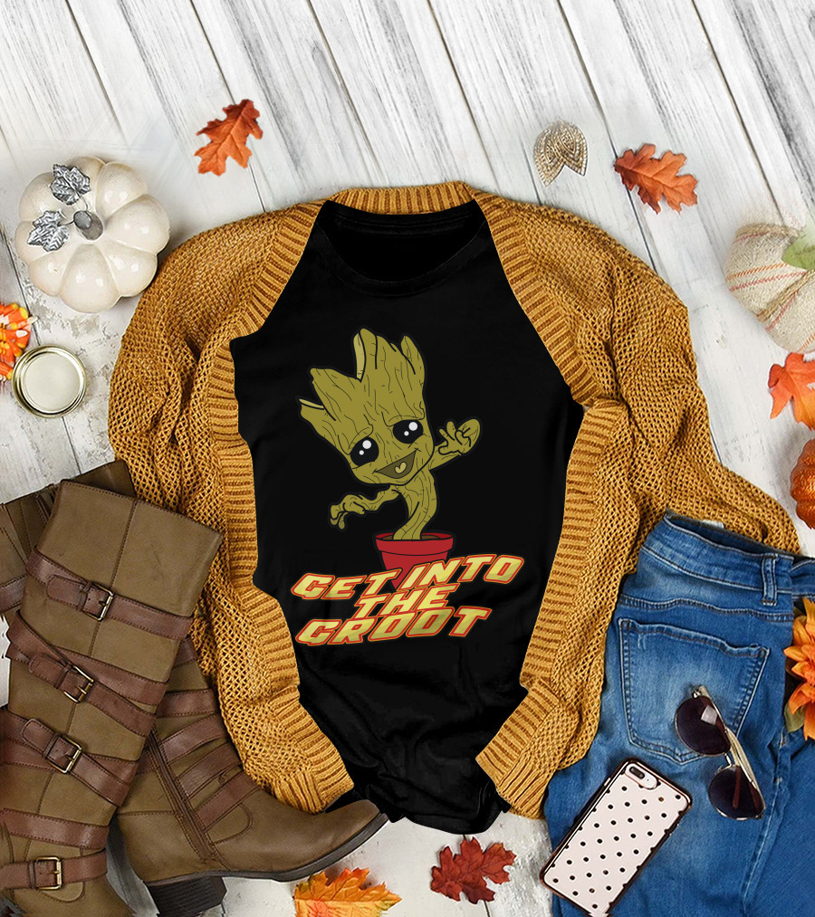Get Into The Groot Guardians of the Galaxy Cartoon Character Pot T-Shirt