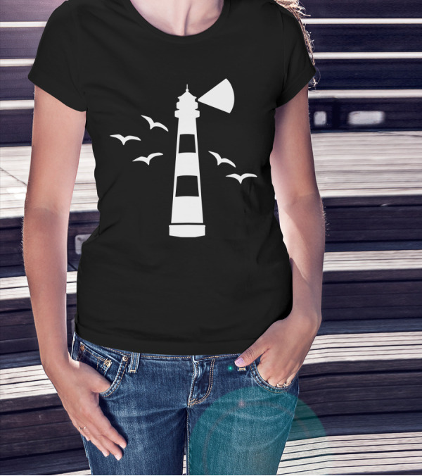 Lighthouse Beacon With Flying Seagulls T-Shirt