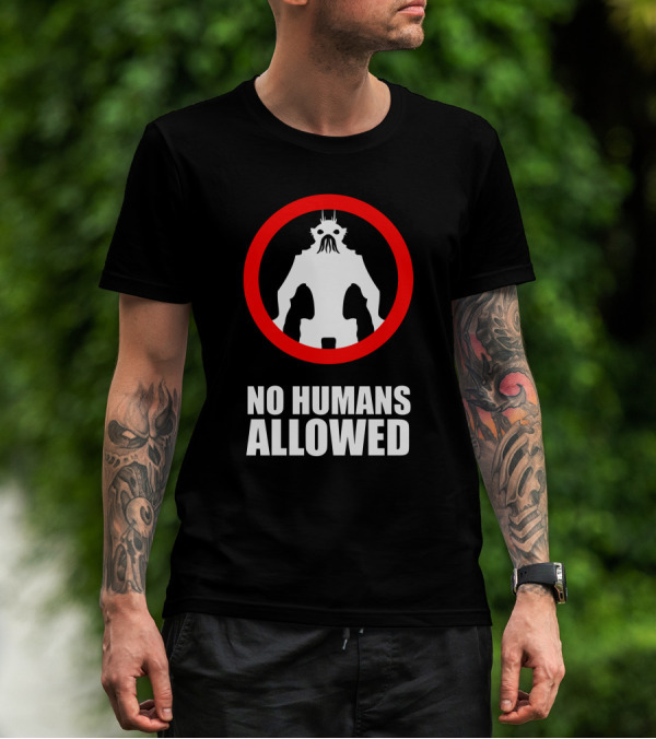 No Humans Allowed Alien Silhouette Red Circle T-Shirt