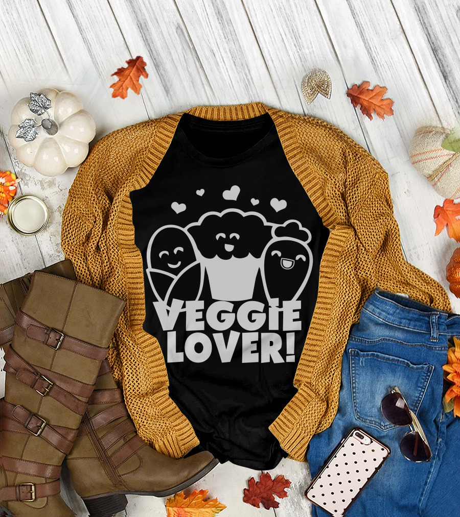VEGGIE LOVER Happy Vegetable Faces Cartoon T-Shirt