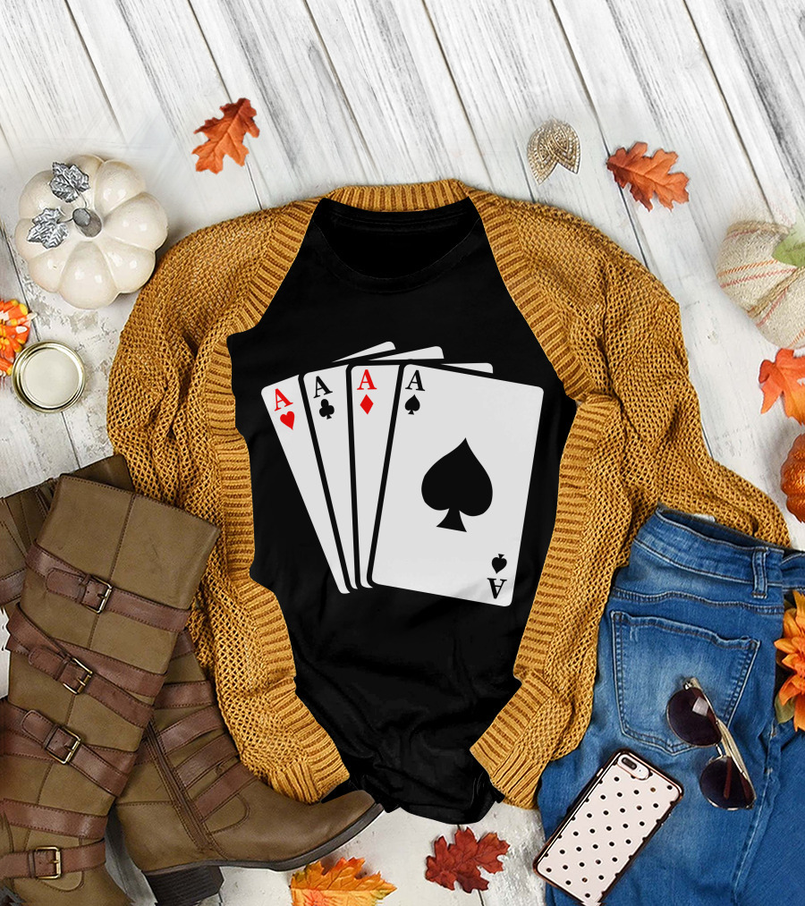 Remi Four Aces Spade Heart Club Diamond Playing Cards T-Shirt