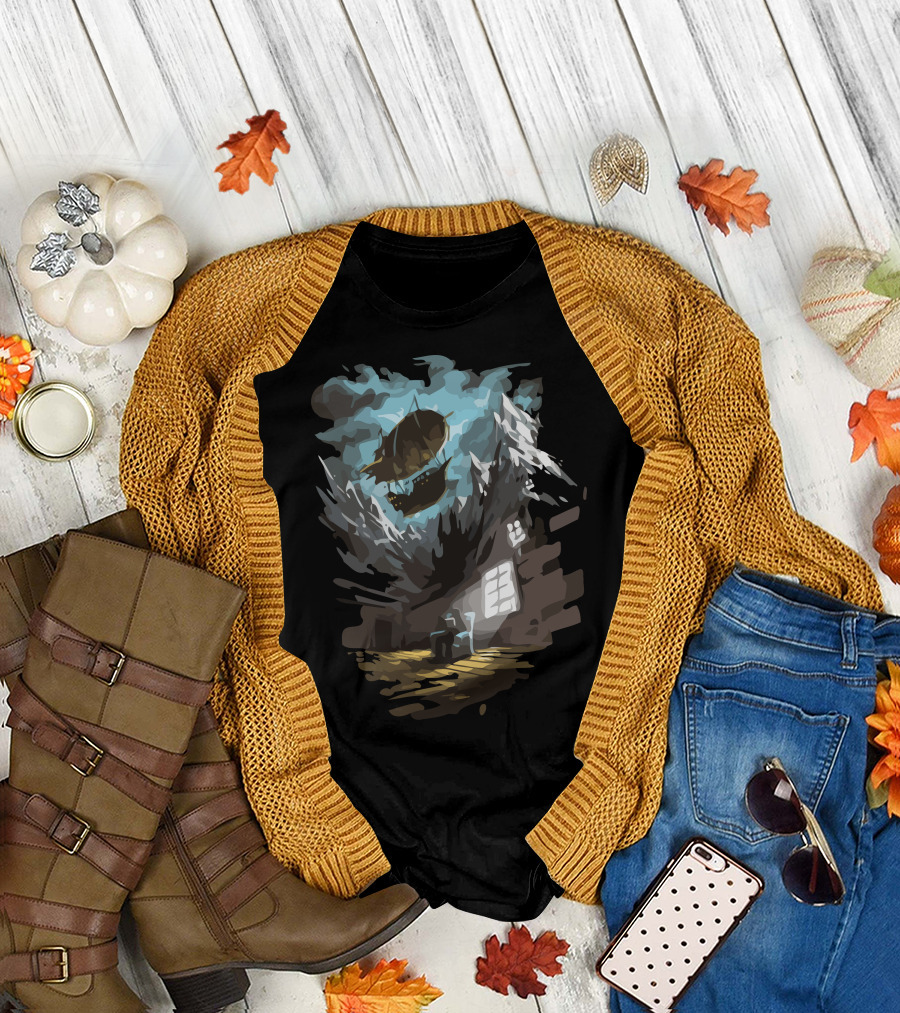 Floating Ship in Stormy Sky Through Window – Swept Away T-Shirt