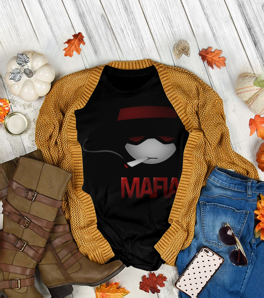Mafia Mask Smoking Humor T-Shirt