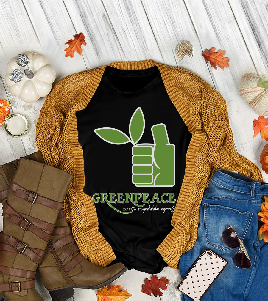 GREENPEACE 100% Renewable Energy Thumbs Up Leaf T-Shirt