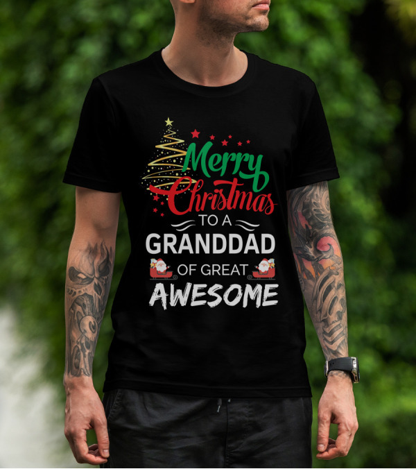 Merry Christmas Granddad Of Great Awesome Santa Sleigh Tree Stars T-Shirt