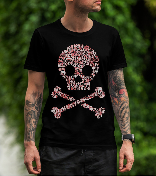 Stick Figures In Peril Skull And Crossbones Danger Icons T-Shirt