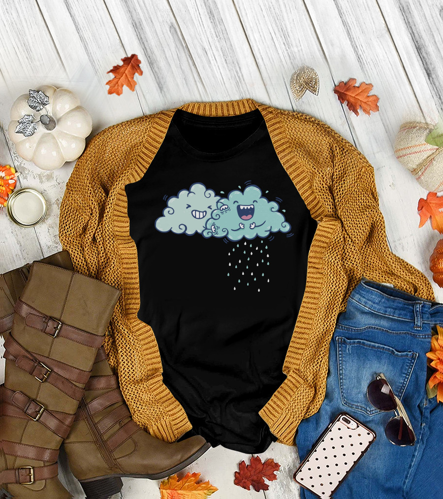 Tickles To Tinkles Funny Rainclouds with Laughing and Rain Droplets T-Shirt