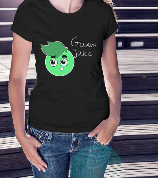 Guava Juice Green Smiling Cartoon Character With Leaf Hat T-Shirt
