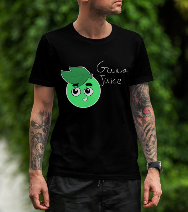 Guava Juice Green Smiling Cartoon Character With Leaf Hat T-Shirt