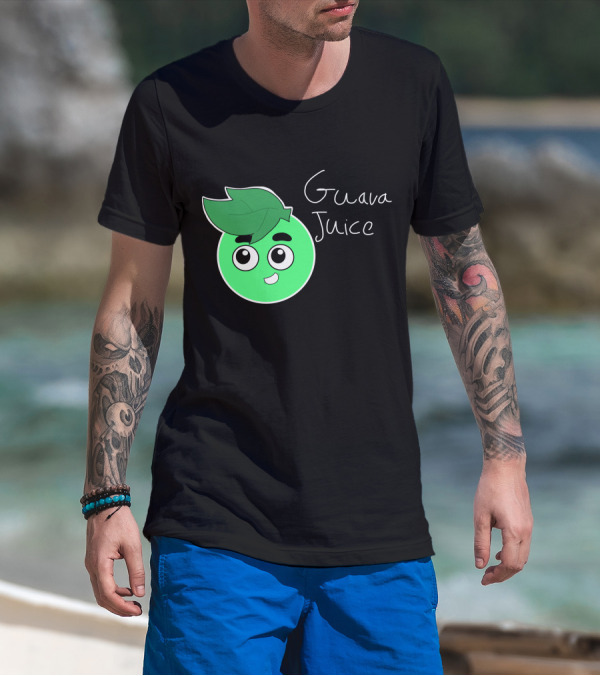 Guava Juice Green Smiling Cartoon Character With Leaf Hat T-Shirt