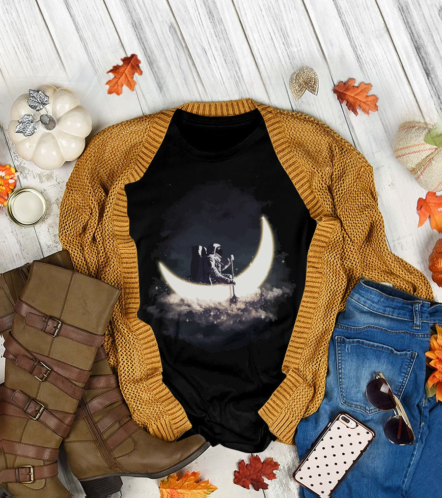 Astronaut Moon Boat Journey Through Cosmic Waters T-Shirt