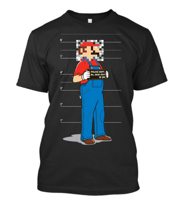 Pixelated Mario Police Department Mugshot Lineup T-Shirt
