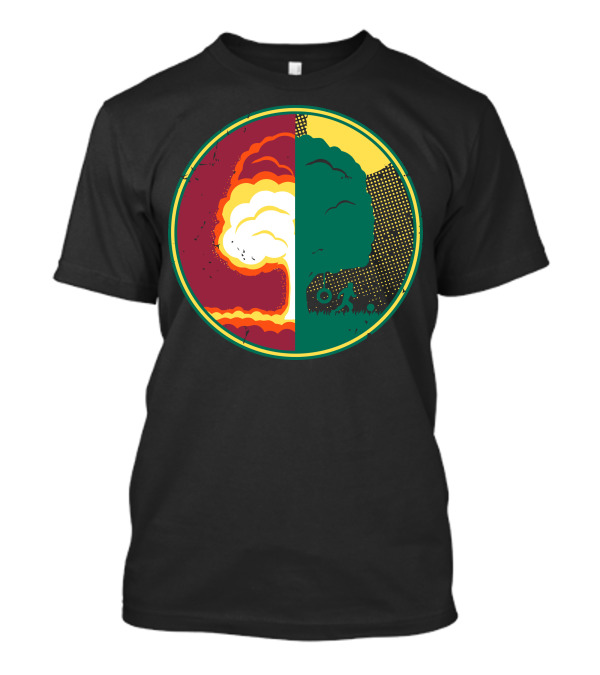 Nature Versus Destruction Symbol With Tree And Explosion Contrast T-Shirt