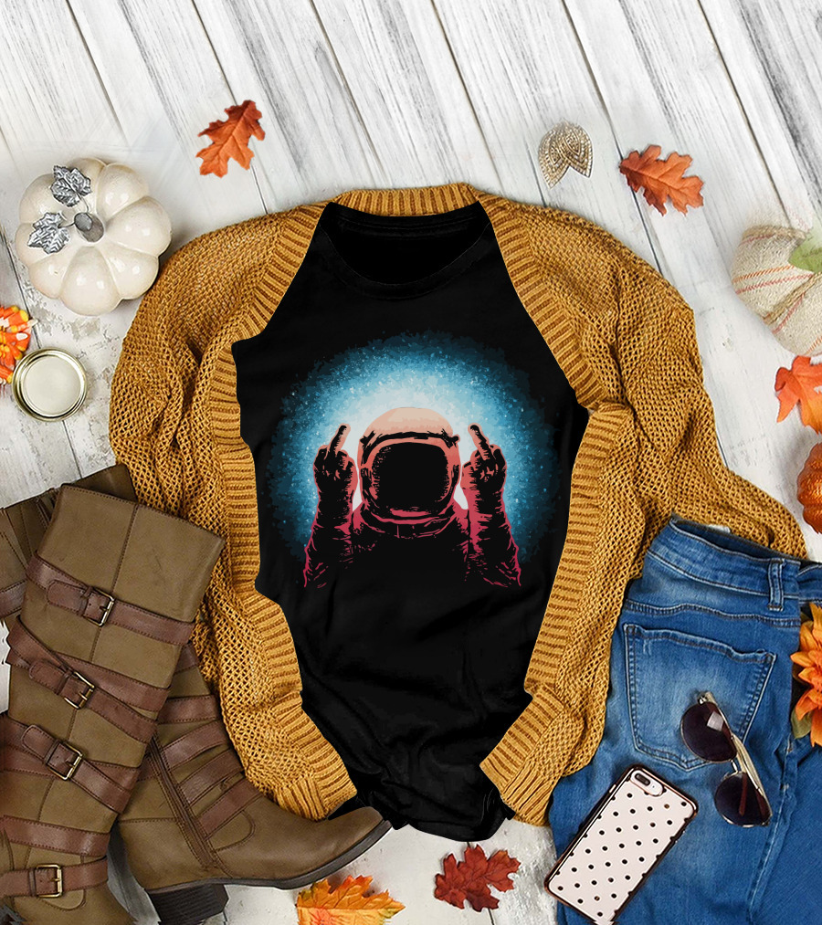 Negative Spaceman Astronaut Middle Finger Stance T-Shirt