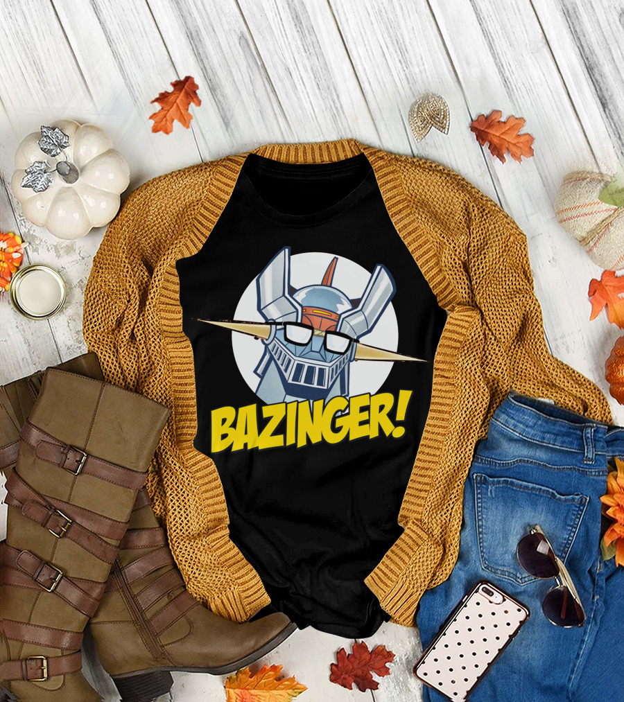 Bazinger Retro Robot Fusion with Glasses and Comical Exclamation T-Shirt