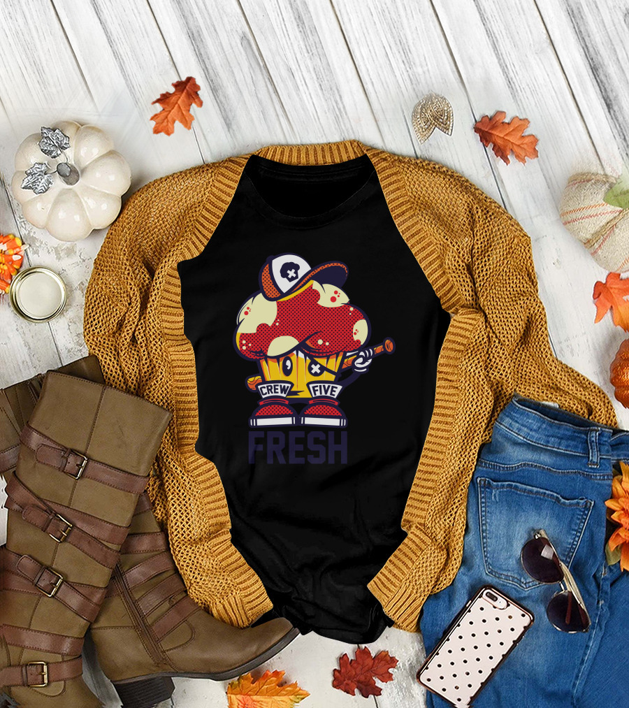 Crew Five Fresh Cupcake Character with Hat and Bat T-Shirt