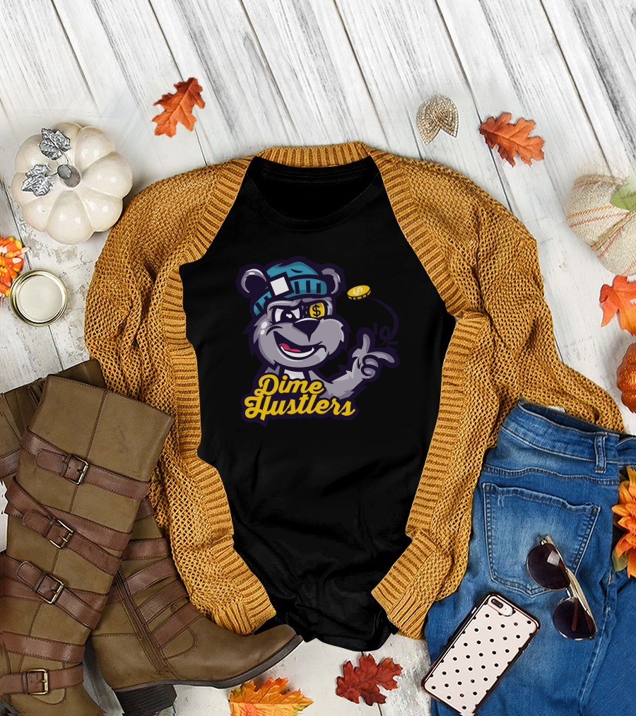 Dime Hustlers Bear with Beanie and Dollar Coin T-Shirt