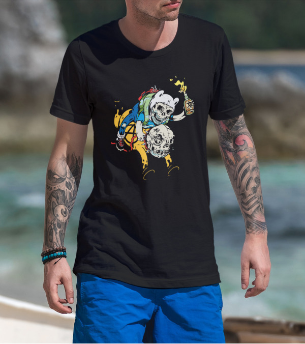 Anarchy Adventure Time Skeletons With Bottle And Backpack T-Shirt