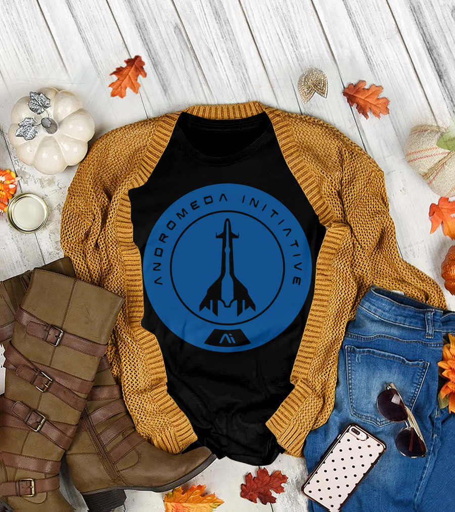Andromeda Initiative Ai Logo with Spacecraft Emblem T-Shirt