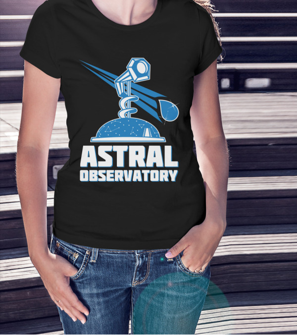 Astral Observatory Telescope Logo With Starry Sky And Cosmic Drop T-Shirt