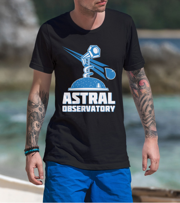 Astral Observatory Telescope Logo With Starry Sky And Cosmic Drop T-Shirt