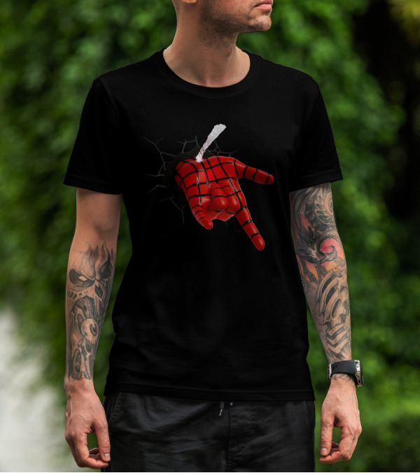 Cool Spider Breaking Web Hand T-Shirt