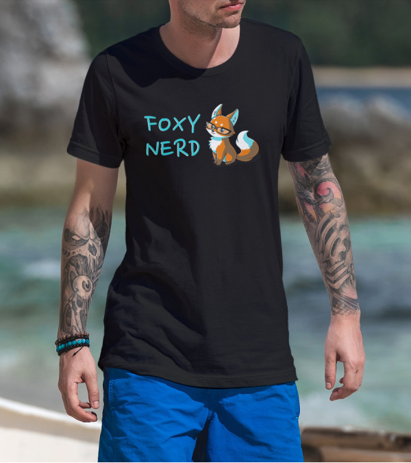 FOXY NERD Glasses Wearing Cartoon Fox Retro Look T-Shirt