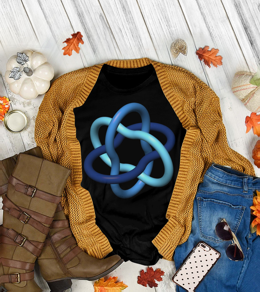Imu Logo Knot Design Blue and Aqua Intertwined Rings T-Shirt