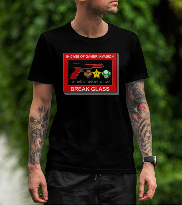 In Case Of Gamer Invasion Break Glass Star Mushroom Blaster T-Shirt