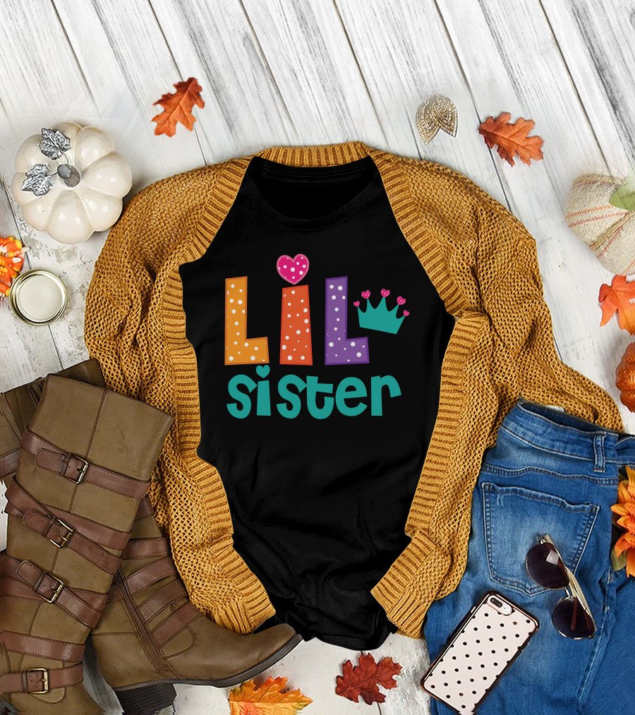 Lil Sister Polka Dots Heart Crown T-Shirt