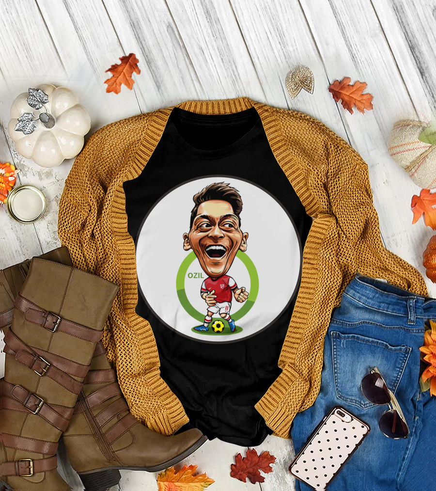 Ozil Arsenal Caricature with Soccer Ball and Green Circle T-Shirt