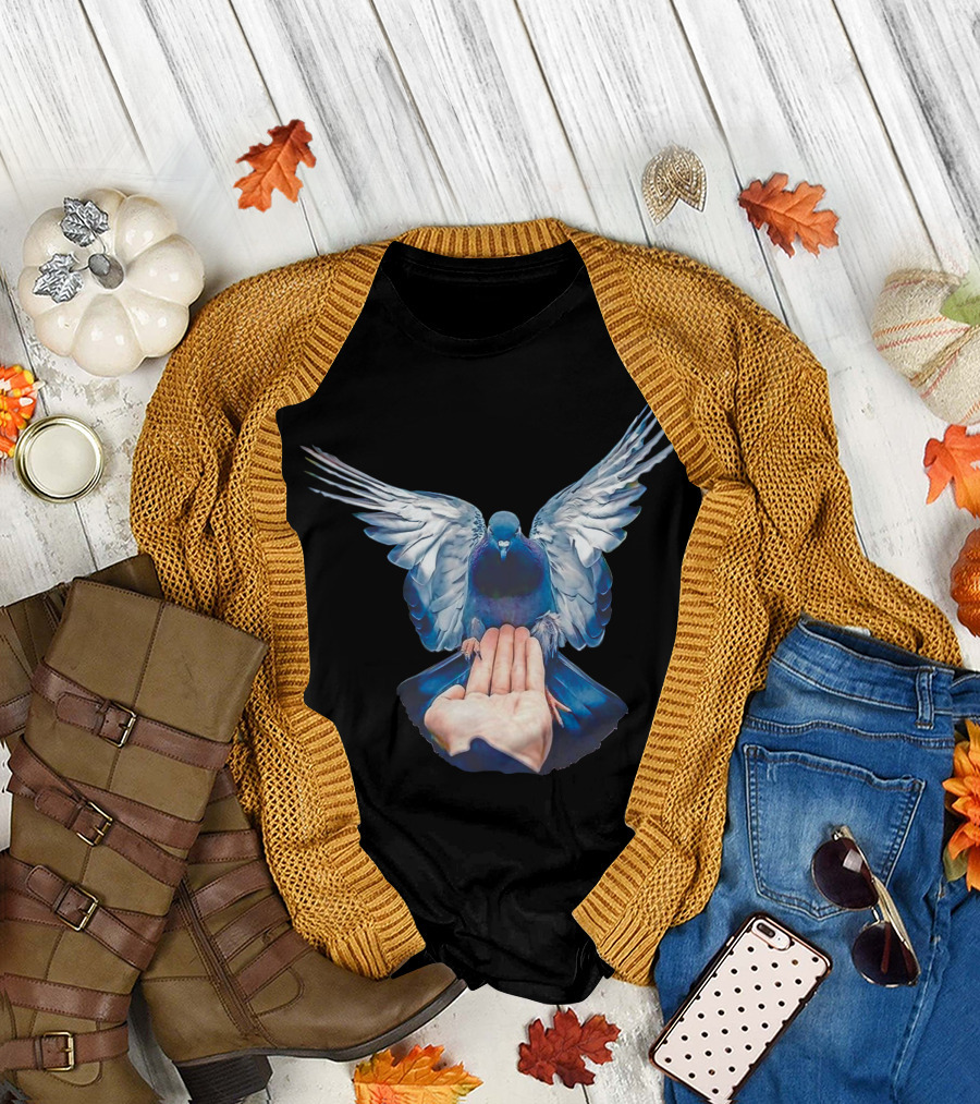 Pigeon Landing on Open Hand T-Shirt