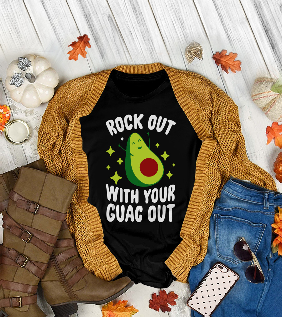 Rock Out With Your Guac Out Funny Avocado T-Shirt