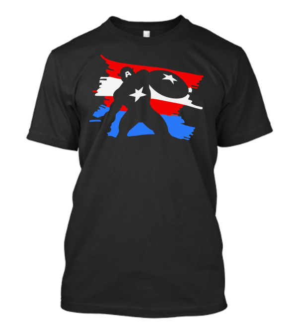 The Captain Silhouette With Shield And Star On Red White Blue Background T-Shirt