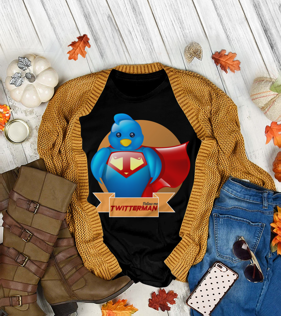 Follow Me Twitter Man Superhero Bird T-Shirt