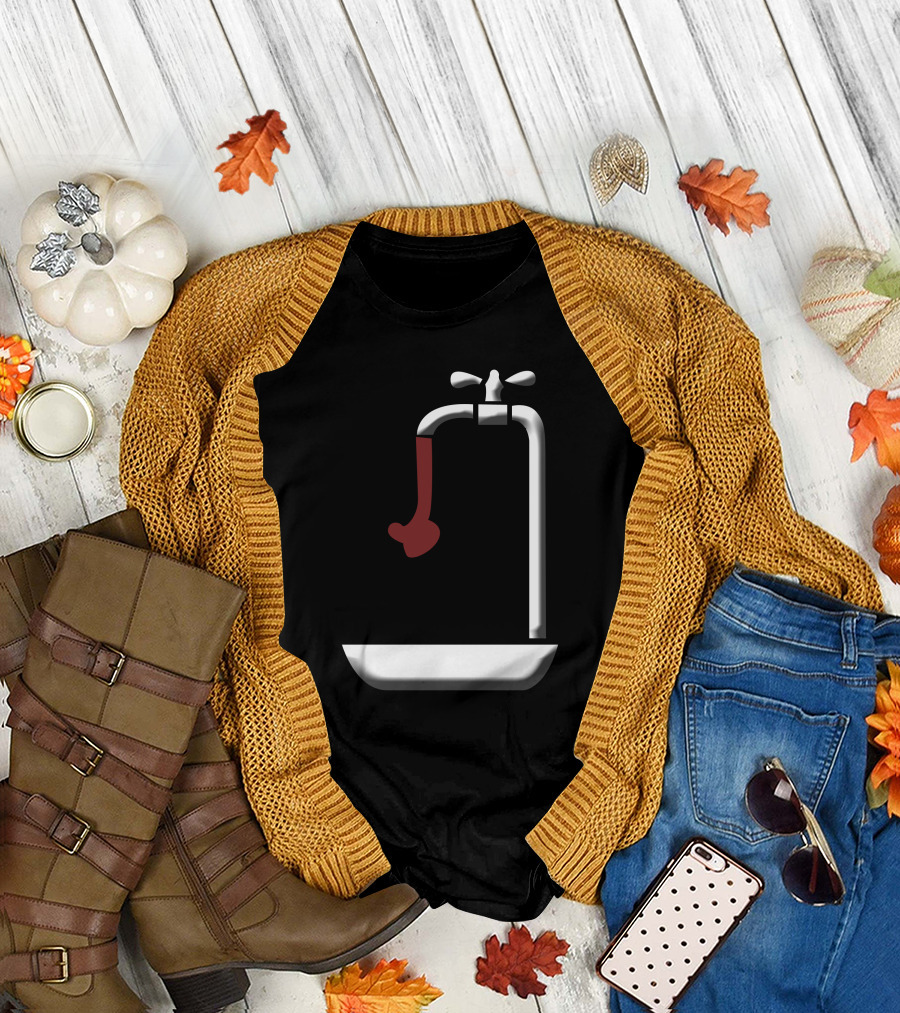 Wine Glass Under Faucet Pouring Red Wine T-Shirt
