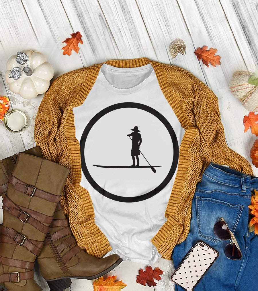 Paddleboarding Woman Silhouette Circle T-Shirt