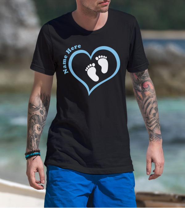 Name Here Baby Boy Heart Footprints Customized T-Shirt