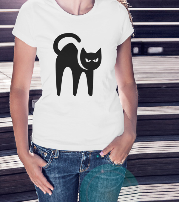 Cat Shadow Silhouette With Pointed Ears And Curved Tail T-Shirt
