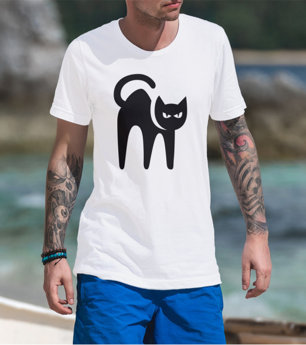 Cat Shadow Silhouette With Pointed Ears And Curved Tail T-Shirt