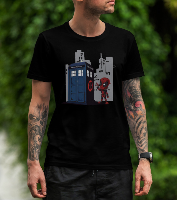 Deadpool Graffiti On TARDIS T-Shirt