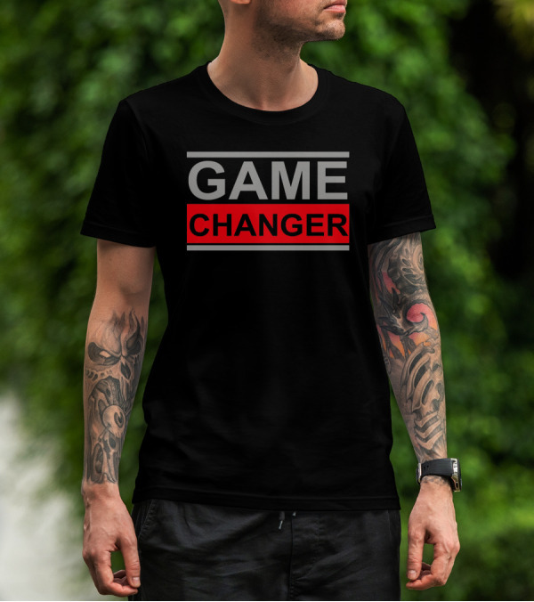 GAME CHANGER Bold Statement Red And Gray Text Contrast T-Shirt