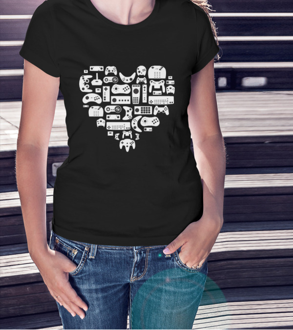 Gamer Heart Game Controller Icons T-Shirt