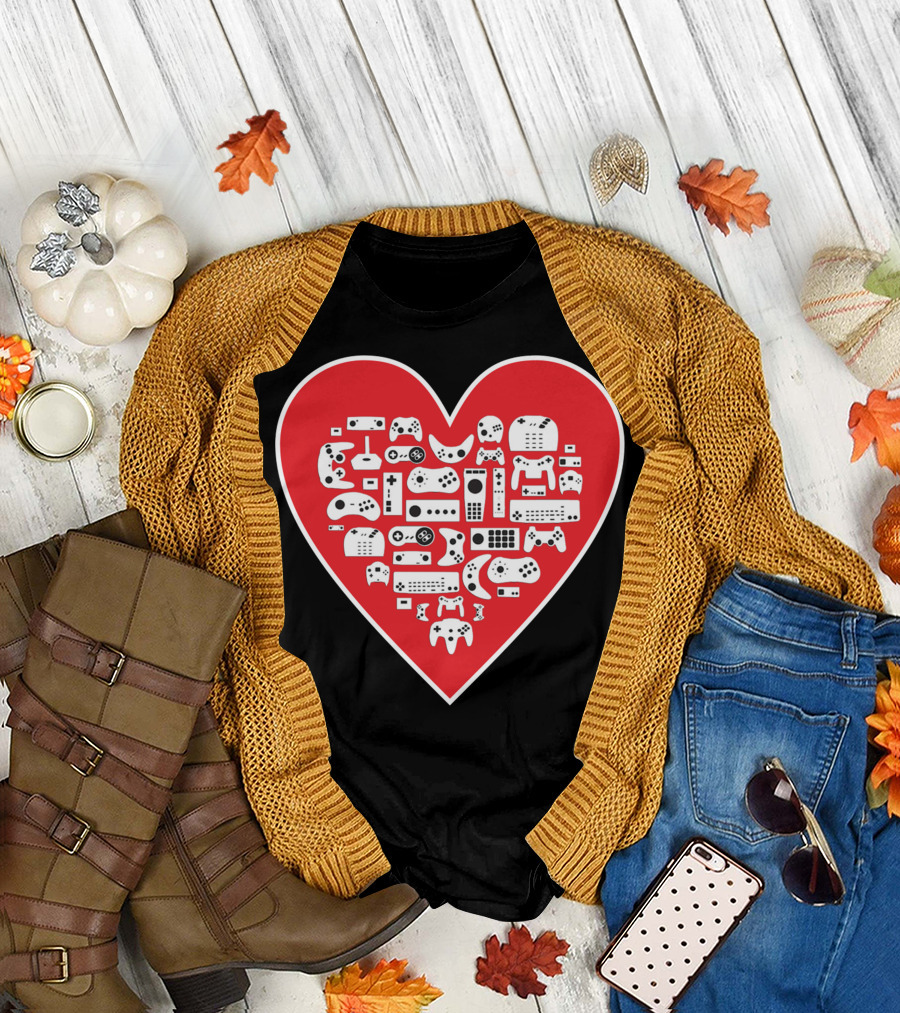 Love Games Heart with Video Game Controllers T-Shirt