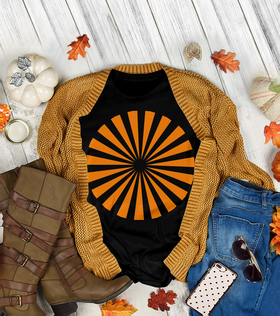 Orange Vec Sunburst Radiating Stripes T-Shirt